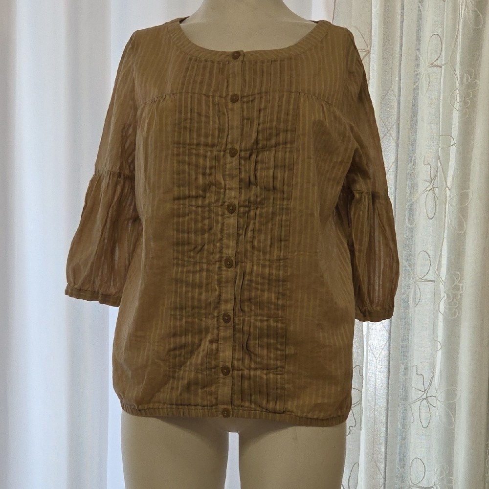 Apostrophe Women’s Beige Striped Blouse Large Fine Stripes [1137]